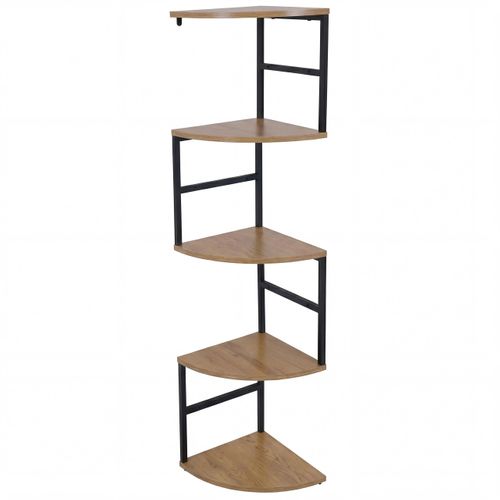 Étagère D’angle Murale 5 Niveaux Style Industriel 128 X 30 X 30 Cm Métal Et Mdf Mélaminé Marron 04