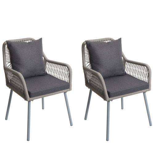 Lot De 2 Chaises De Jardin Confortables Avec Coussins 81 X 54 X 62 Cm En Aluminium Gris 04_0009686