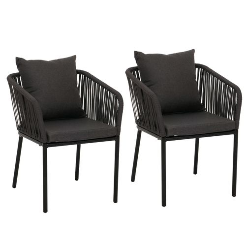 Lot De 2 Chaises De Jardin D’extérieur En Aluminium Avec Accoudoirs Tressage Corde Anthracite Cous