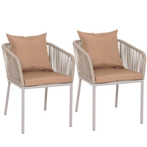 Lot De 2 Chaises De Jardin Avec Accoudoirs Structure Aluminium Et Tressage Corde Coussins Taupe 04