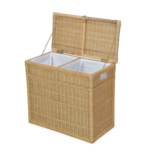 Panier à Linge En Rotin Beige Avec Deux Bacs De Rangement Dec05040