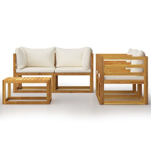 Salon De Jardin Meuble D'extérieur Ensemble De Mobilier 5 Pièces Avec Coussin Crème B