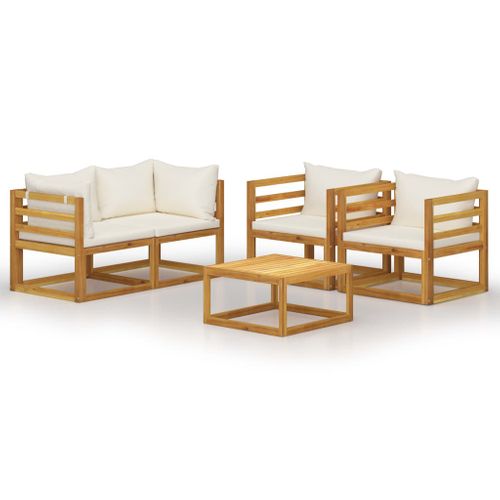 Salon De Jardin Meuble D'extérieur Ensemble De Mobilier 5 Pièces Avec Coussin Crème B