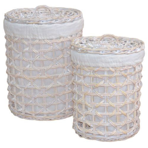 Lot De 2 Paniers à Linge En Rotin Blanc Tissé à La Main Dec05044