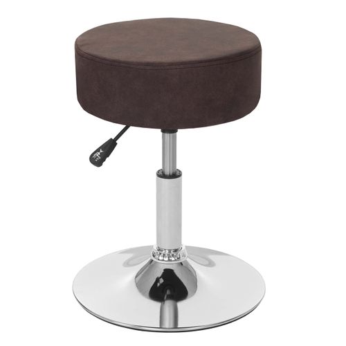 Tabouret Réglable En Hauteur Ø 35cm Imitation Daim Marron Foncé Vintage 04_0005330