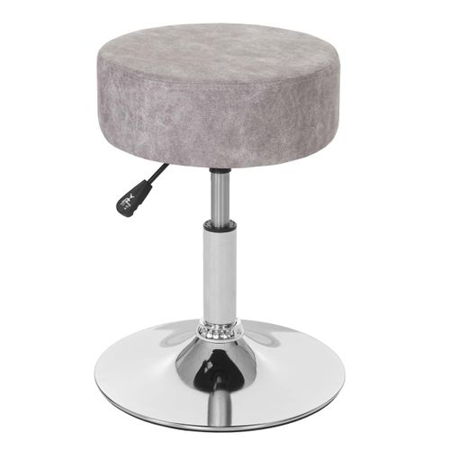 Tabouret De Maquillage Coiffeuse Réglable En Hauteur D. 35cm Faux Suède Gris Vintage 04_0005329