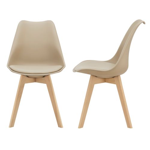 Lot De 2 Chaises De Salle à Manger Scandinave Siège Cuisine Plastique Synthétique Hêtre 81 Cm Beige