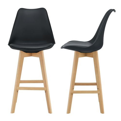 Lot De 2 Tabourets De Bar Siège Avec Dossier Et Repose-pied Rembourré 105 Cm Noir 03_