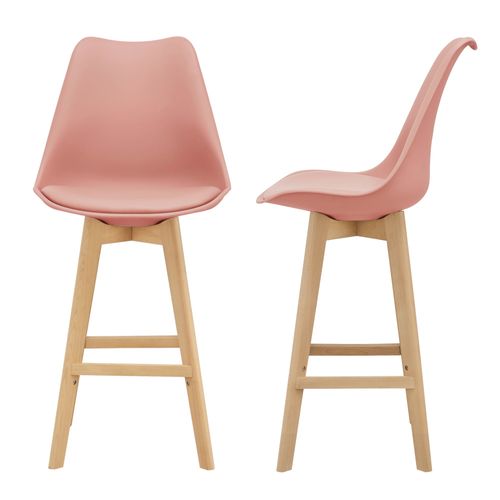 Lot De 2 Tabourets De Bar Siège Avec Dossier Et Repose-pied Hêtre 105 Cm Rose 03_0002