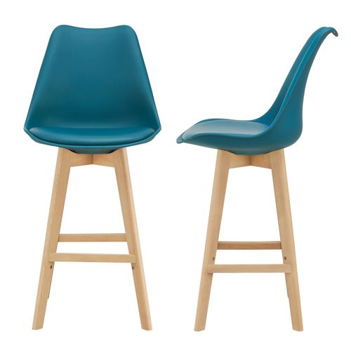 Lot De 2 Tabourets De Bar Siège Rembourré Plastique Synthétique Hêtre 105 Cm Turquois