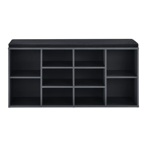 Meuble à Chaussures Banquette Banc Siège En Tissu Polyester 103 Cm Gris Foncé Noir 03