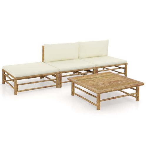 Salon De Jardin Meuble D'extérieur Ensemble De Mobilier 4 Pièces Avec Coussins Blanc