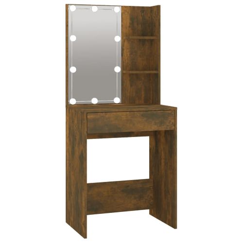 Coiffeuse à LED Avec Armoires 60 X 40 X 140 Cm Chêne Fumé Bois D'ingénierie 02_000622