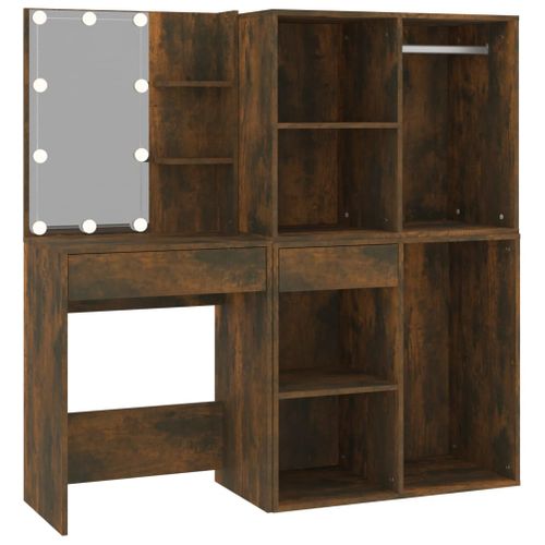 Coiffeuse à LED Avec Armoires 60 X 40 X 140 Cm Chêne Fumé Bois D'ingénierie 02_000622