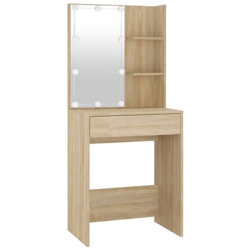 Coiffeuse à LED Avec Armoire 60 X 40 X 140 Cm Bois D'ingénierie Beige 02_0006239