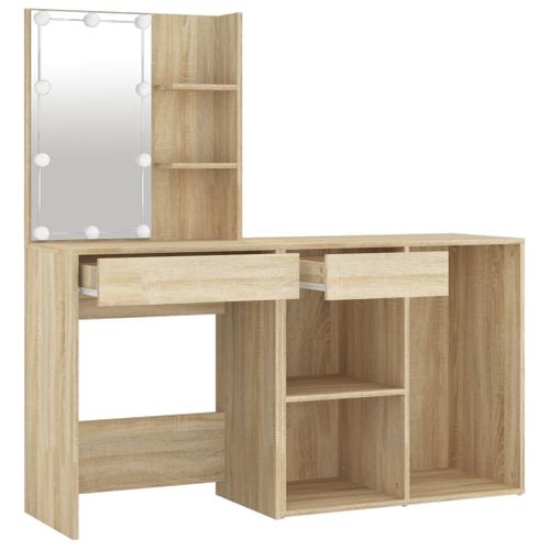 Coiffeuse à LED Avec Armoire 60 X 40 X 140 Cm Bois D'ingénierie Beige 02_0006239