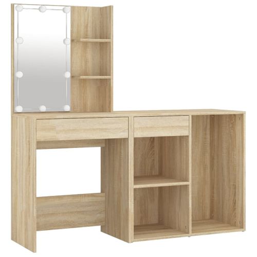 Coiffeuse à LED Avec Armoire 60 X 40 X 140 Cm Bois D'ingénierie Beige 02_0006239