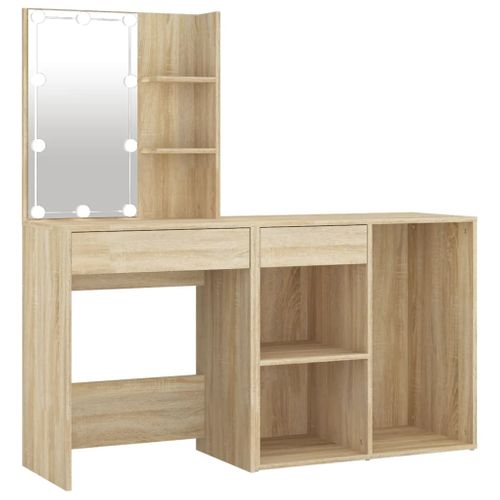 Coiffeuse à LED Avec Armoire 60 X 40 X 140 Cm Bois D'ingénierie Beige 02_0006239
