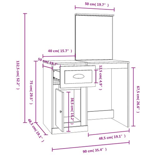 Coiffeuse Avec Miroir 90 X 50 X 132,5 Cm Bois D'ingénierie Blanc 02_0006255
