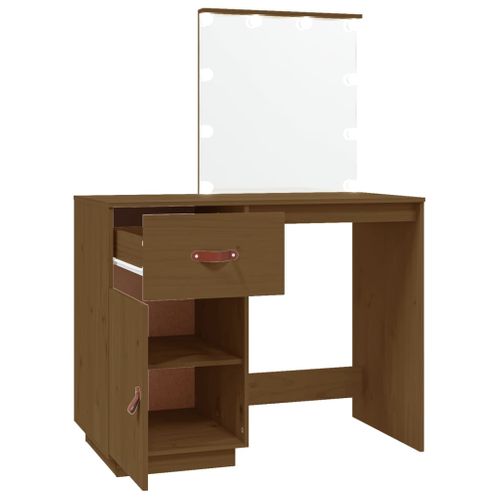 Coiffeuse Avec LED 95 X 50 X 133,5cm Bois De Pin Massif Marron Miel 02_0006266