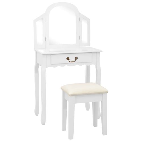Coiffeuse Et Tabouret De Luxe 65 X 36 X 128 Cm Bois De Mdf Blanc 02_0006268