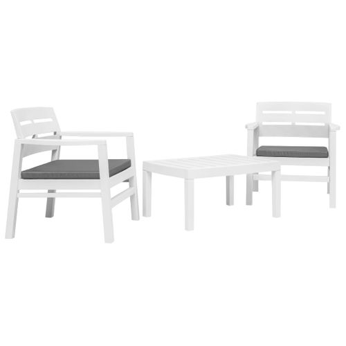 Salon De Jardin Meuble D'extérieur Ensemble De Mobilier 3 Pièces Plastique Blanc 02_0