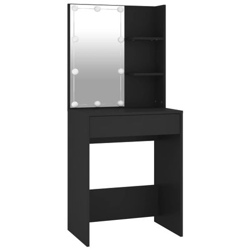 Coiffeuse à LED Avec Armoire 60 X 40 X 140 Cm Bois D'ingénierie Noir 02_0006287