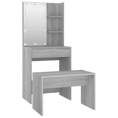 Ensemble De Coiffeuse Tabouret Avec LED 60 X 40 X 140 Cm Bois D'ingénierie Gris 02_00