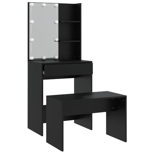 Ensemble De Coiffeuse Avec Tabouret Avec LED 60 X 40 X 140 Noir Bois D'ingénierie Cm