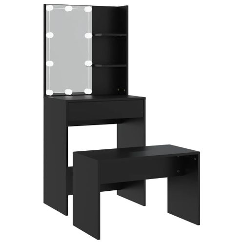 Ensemble De Coiffeuse Avec Tabouret Avec LED 60 X 40 X 140 Noir Bois D'ingénierie Cm