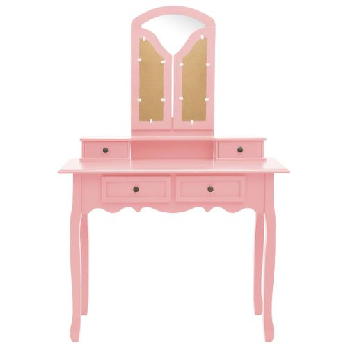 Ensemble De Coiffeuse Et Tabouret 100 X 40 X 146 Cm Rose 02_0006377