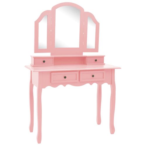 Ensemble De Coiffeuse Et Tabouret 100 X 40 X 146 Cm Rose 02_0006377
