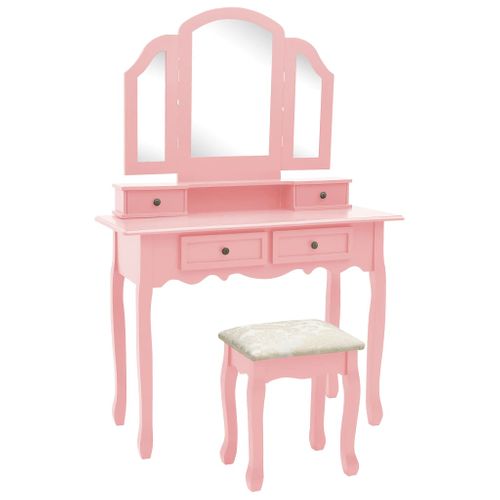 Ensemble De Coiffeuse Et Tabouret 100 X 40 X 146 Cm Rose 02_0006377