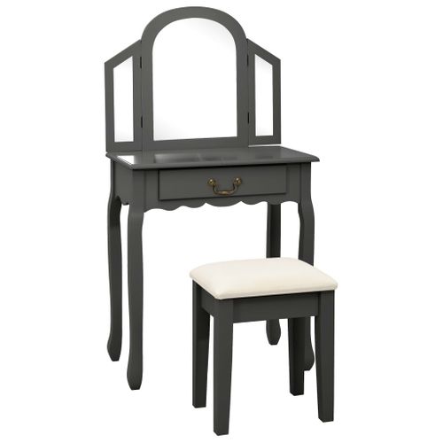 Coiffeuse Table De Maquillage Et Tabouret 65 X 36 X 128 Cm Bois Mdf Gris 02_0006378