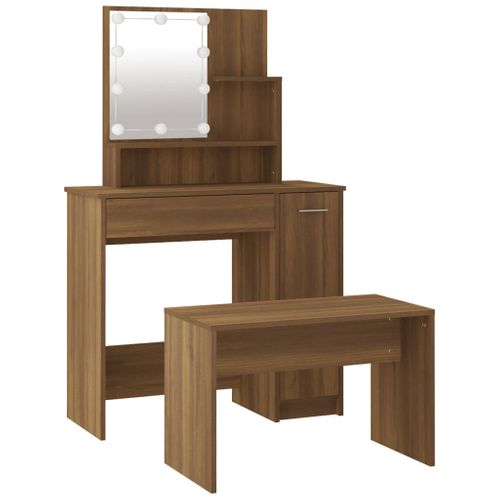 Ensemble De Coiffeuse Avec LED 86,5 X 35 X 136 Cm Bois D'ingénierie Marron 02_0006387