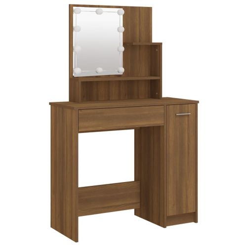 Ensemble De Coiffeuse Avec LED 86,5 X 35 X 136 Cm Bois D'ingénierie Marron 02_0006387