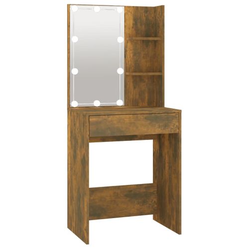 Coiffeuse Avec LED Lignes Droites Raffinées X 40 X 140 Cm Chêne Fumé 02_0006403