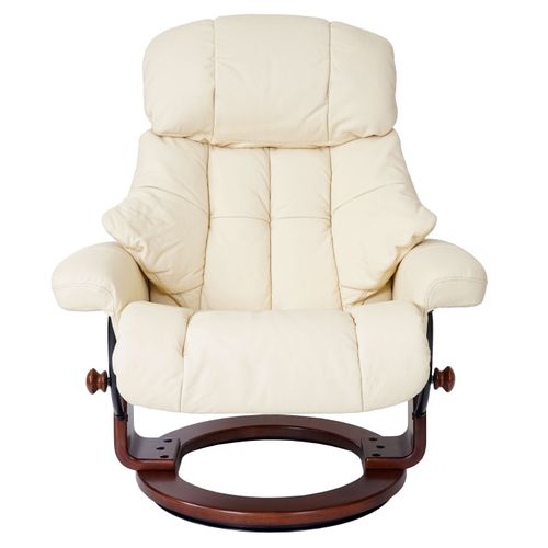 Fauteuil De Relaxation TV Repose-pieds Avec Compartiment Rangement En Cuir Véritable Crème 04_0003