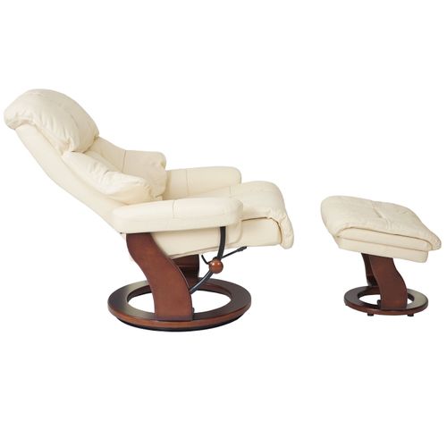 Fauteuil De Relaxation TV Repose-pieds Avec Compartiment Rangement En Cuir Véritable Crème 04_0003