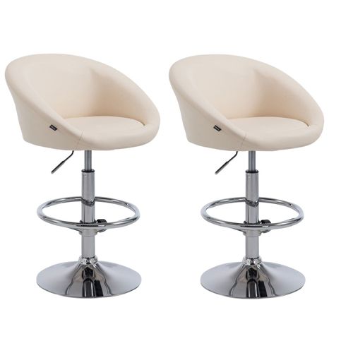 Lot De 2 Tabourets De Bar Hauteur Réglable Avec Repose-pieds En Synthétique Crème Tdb10064