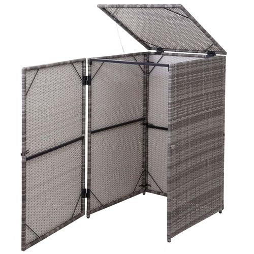 Abri De Poubelle Extérieur Conteneur à Ordures En Rotin Poly Gris 120 Litres 04_0002859