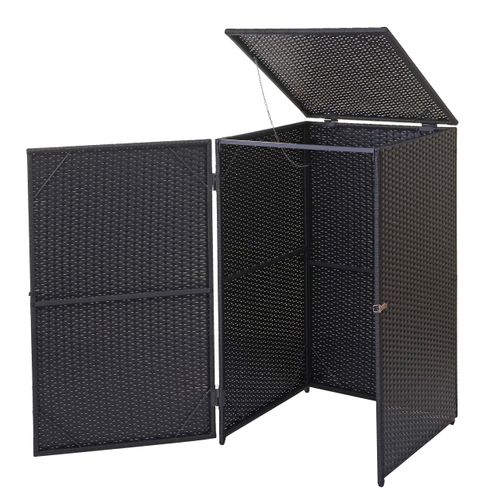 Abri De Poubelle Extérieur Conteneurs à Ordures 110x65x66 Cm En Rotin Poly Noir 120 Litres 04_0002