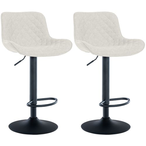 Lot De 2 Tabourets De Bar Réglable Et Pivotant Assise En Tissu Crème Pieds Métal Noir Tdb10612