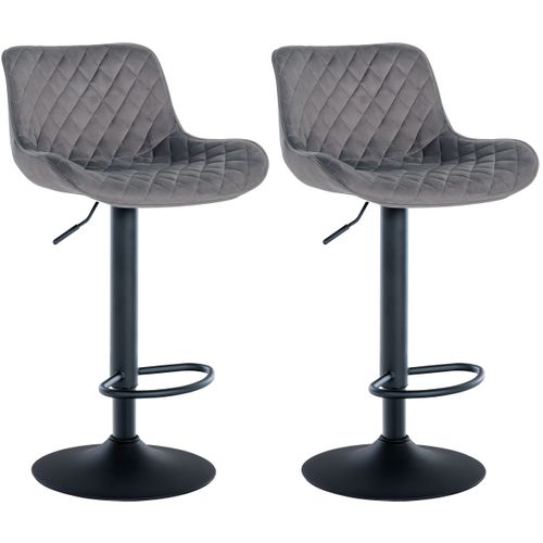 Lot De 2 Tabourets De Bar Réglable Et Pivotant Assise En Velours Gris Pieds Métal Noir Tdb10608
