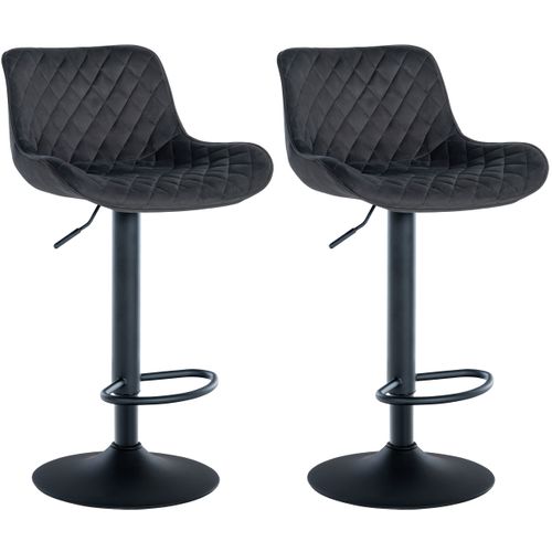 Lot De 2 Tabourets De Bar Réglable Et Pivotant Assise En Velours Noir Pieds Métal Noir Tdb10607