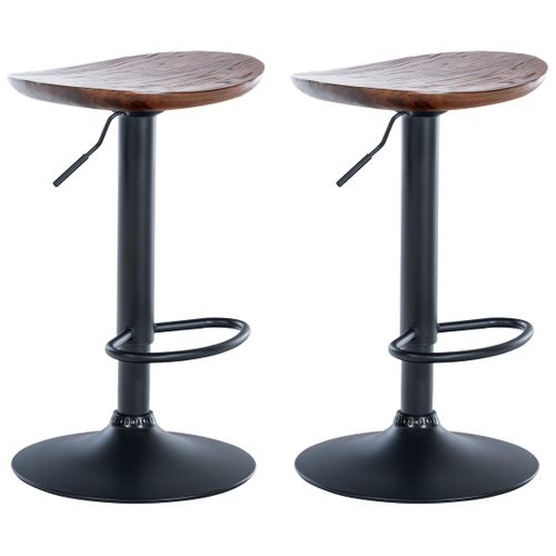 Lot De 2 Tabourets De Bar En Bois Massif Noyer Et Métal Noir Design Rustique Tdb10599
