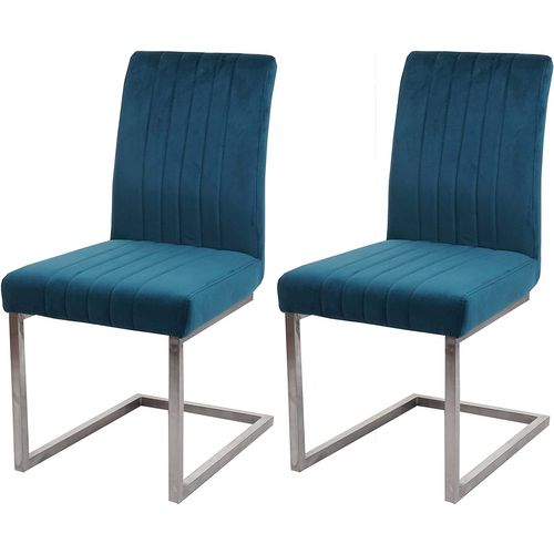 Lot De 2 Chaises De Salle à Manger Chaise De Conférence En Acier Inoxydable Brossé Velours Bleu Tu