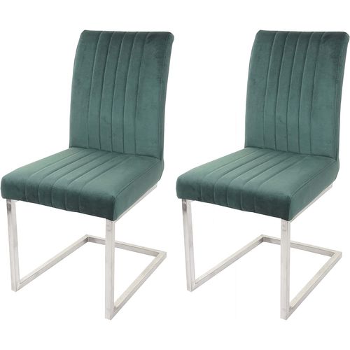 Lot De 2 Chaises De Salle à Manger Chaise De Conférence En Acier Inoxydable Brossé Velours Vert Cd