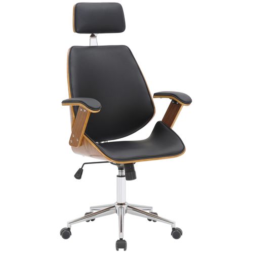 Fauteuil De Bureau Sur Roulettes En Bois Courbé Et Synthétique Noir Hauteur Réglable Et Pivotant