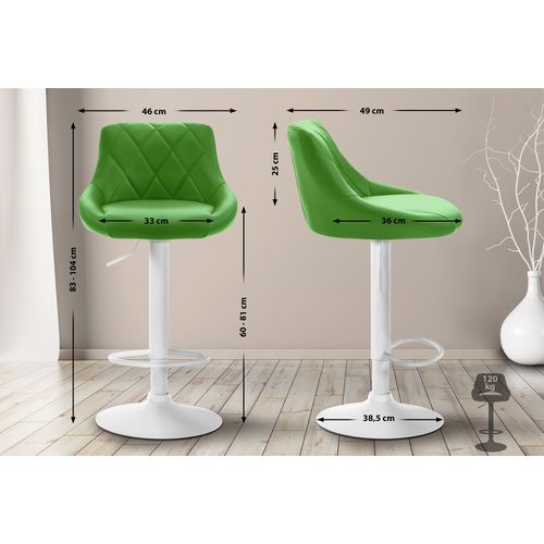 Tabouret De Bar En Synthétique Vert Pivotant Avec Repose-pieds Métal Blanc Coutures Décoratives